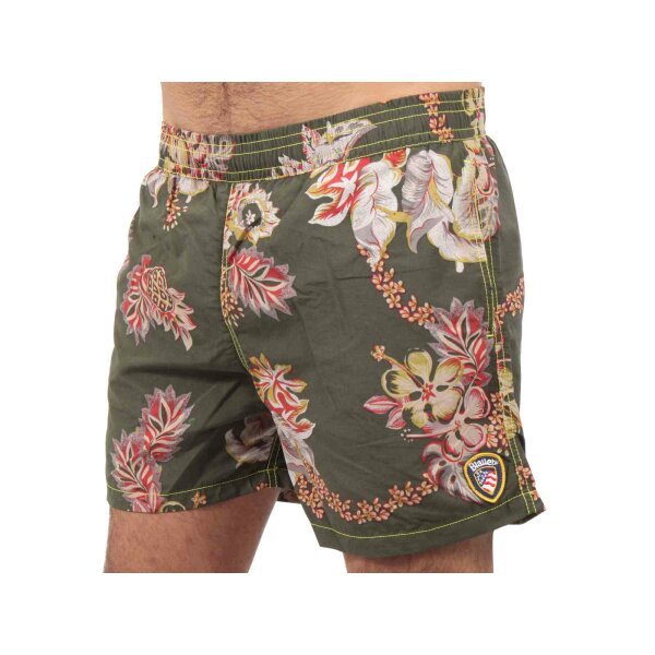 wawiHEROES BLAUER USA Herren Boxer Badehose COSTUME in Grün Floralprint