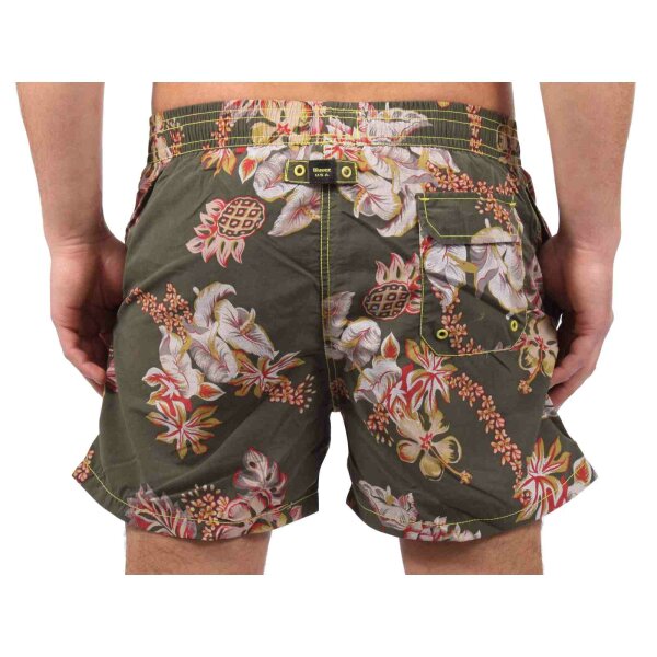 wawiHEROES BLAUER USA Herren Boxer Badehose COSTUME in Grün Floralprint