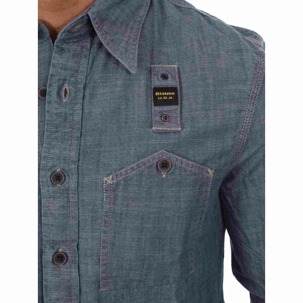 wawiHEROES BLAUER USA Herren Langarm Hemd CAMICIA in Petrol