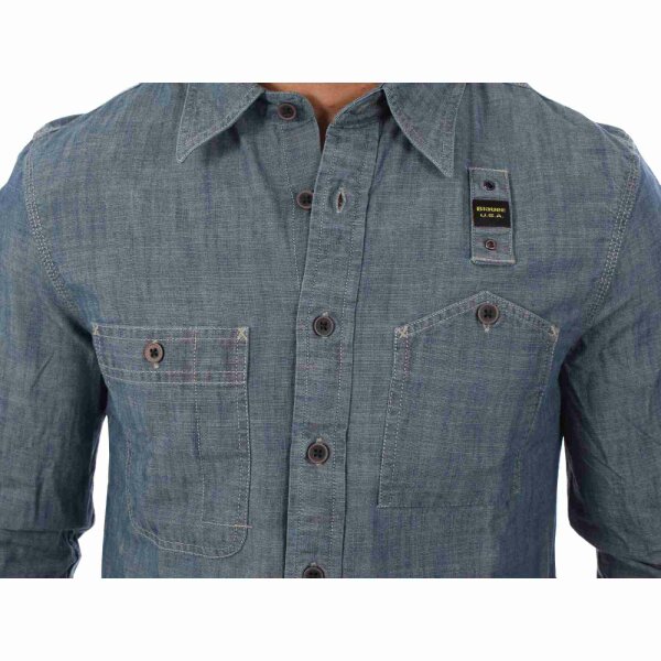 wawiHEROES BLAUER USA Herren Langarm Hemd CAMICIA in Petrol