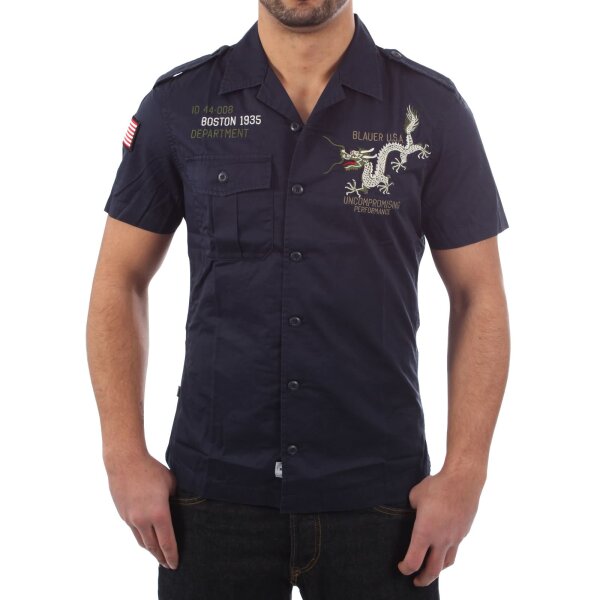 wawiHEROES BLAUER USA Herren Kurzarm Hemd CAMICIA in Marineblau