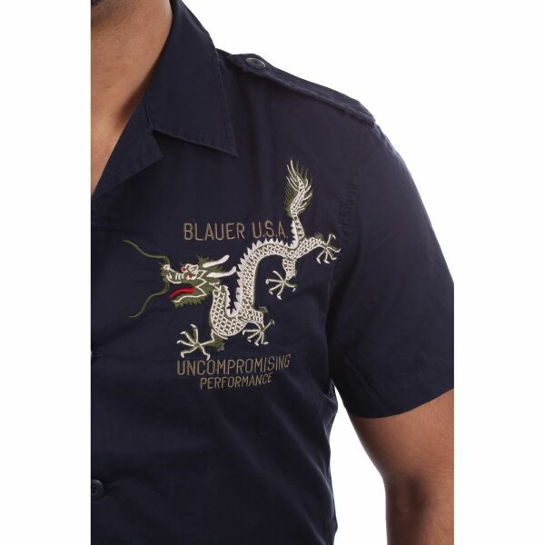 wawiHEROES BLAUER USA Herren Kurzarm Hemd CAMICIA in Marineblau