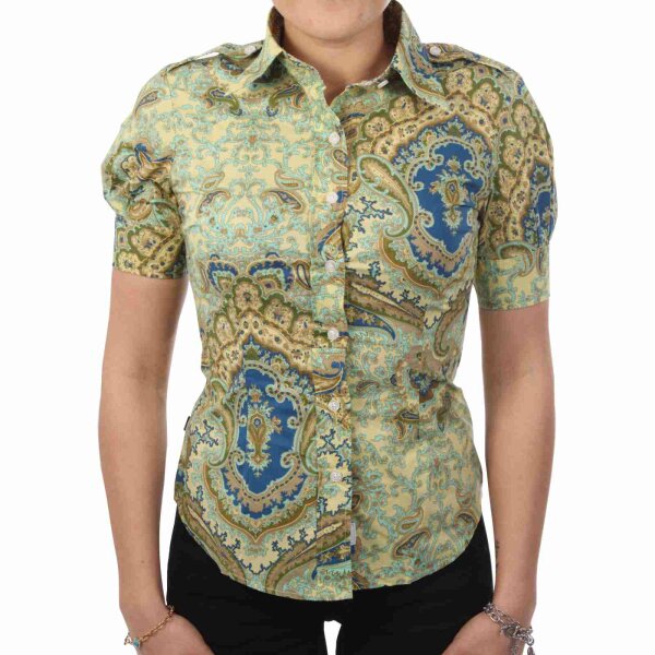 wawiHEROES BLAUER USA Damen Kurzarm Bluse CAMICIA Oriental in Gelb