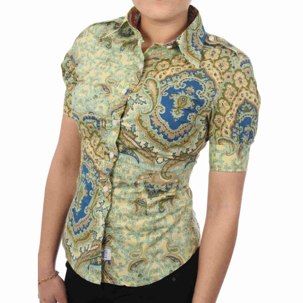 wawiHEROES BLAUER USA Damen Kurzarm Bluse CAMICIA Oriental in Gelb