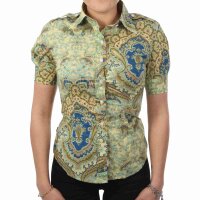 wawiHEROES BLAUER USA Damen Kurzarm Bluse CAMICIA...