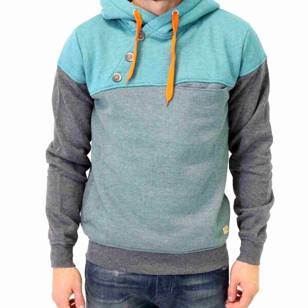 wawiHEROES HUMÖR Kapuzen Herren Sweatshirt CULA in Grau/Türkis