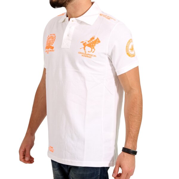 wawiHEROES GEOGRAPHICAL NORWAY Herren Polo-Shirt Kurzarm ROYAL POLO in Weiß/Neon Orange