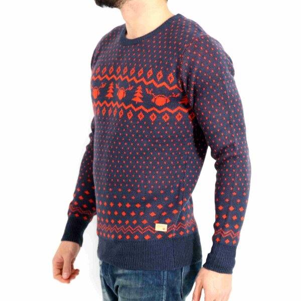 wawiHEROES HUMÖR Herren Strick Pullover ALBERT KNIT in Blau/Rot