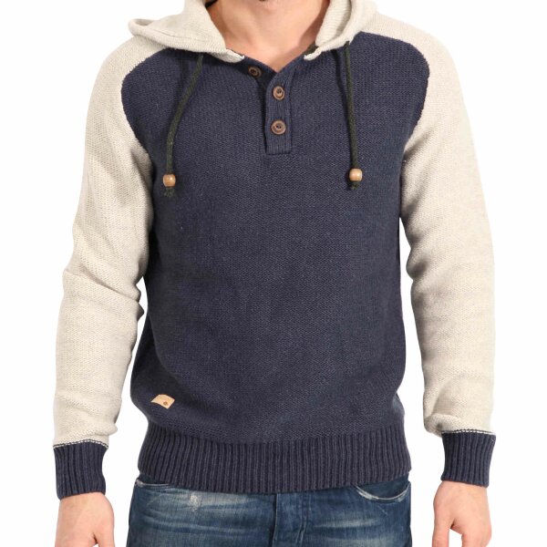 wawiHEROES HUMÖR Herren Strick Pullover JASPER mit Kapuze in Blau/Beige