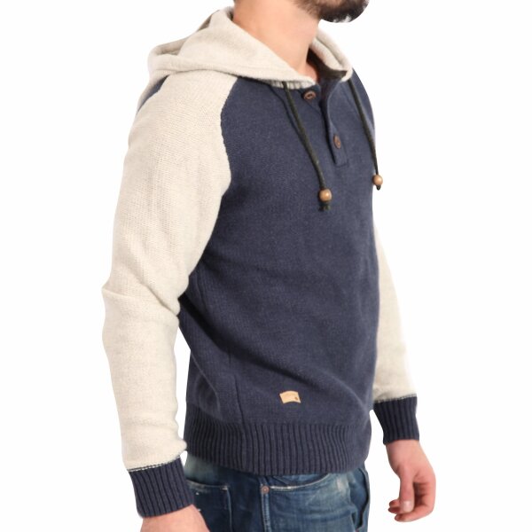 wawiHEROES HUMÖR Herren Strick Pullover JASPER mit Kapuze in Blau/Beige