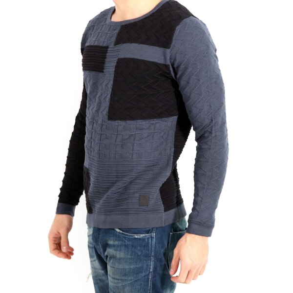 wawiHEROES ANERKJENDT Herren Strick Pullover SOPHUS in Blau/Schwarz