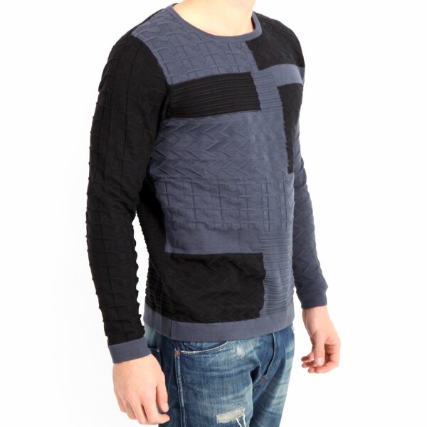 wawiHEROES ANERKJENDT Herren Strick Pullover SOPHUS in Blau/Schwarz