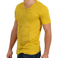 wawiHEROES DIESEL Herren T-Shirt BLACK GOLD PRINT in Gelb