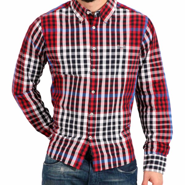 wawiHEROES GANT USA Herren Hemd Langarm MANHATTAN POPLIN in Rot/Schwarz/Weiß