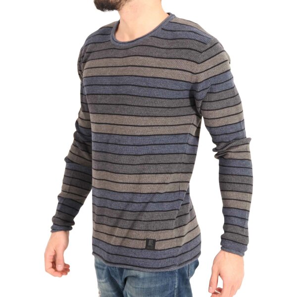 wawiHEROES ANERKJENDT Herren Strick Pullover SMS Gestreift in Grau/Blau