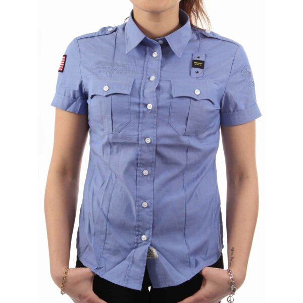 wawiHEROES BLAUER USA Damen Kurzarm Bluse CAMICIA in Blau